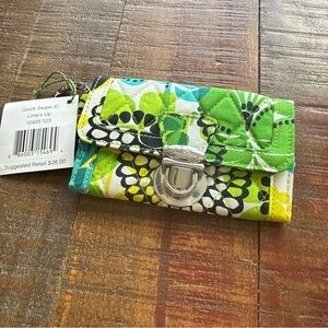 VERA BRADLEY Quick Swipe ID Case Key Ring Lime's Up Green Blue Floral 12425-123